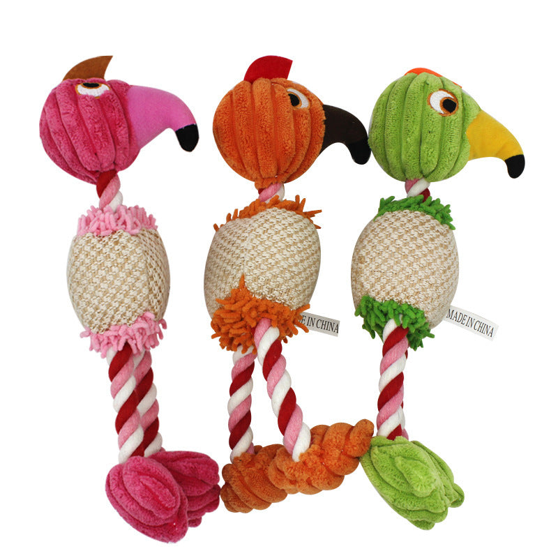 Three-Color Cotton Rope Pet Sounding Toy Bird