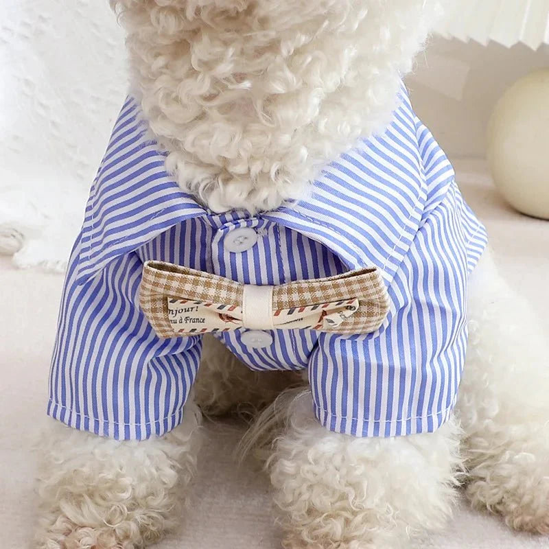 Blue Striped Bowknot Dog Shirt