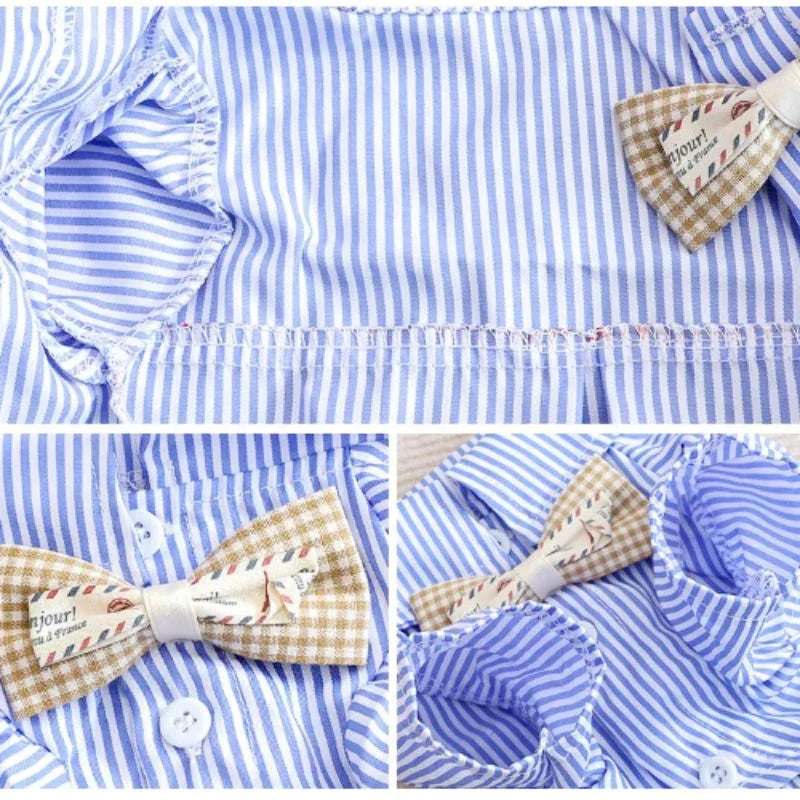 Blue Striped Bowknot Dog Shirt