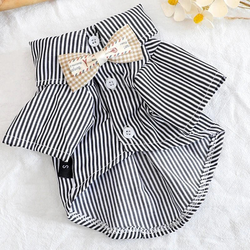 Blue Striped Bowknot Dog Shirt