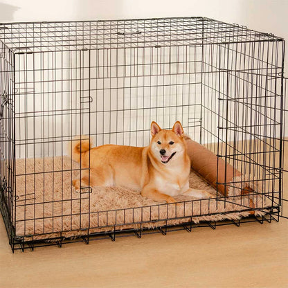 Dual-Sided Faux Leather＆Warm Plush Removable Sponge Dog Mat With Pillow