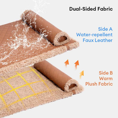 Dual-Sided Faux Leather＆Warm Plush Removable Sponge Dog Mat With Pillow
