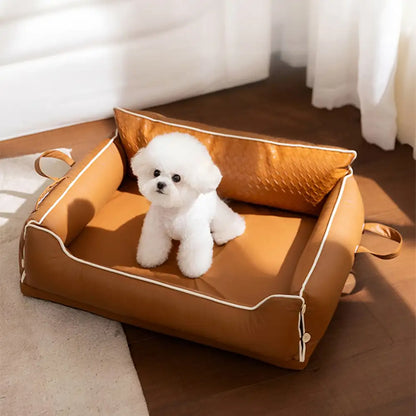 Faux Leather Waterproof Latex Protective Spine Dog Sofa Bed