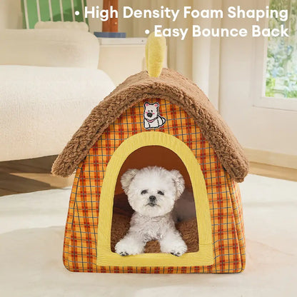 Vintage Plaid Cozy Plush Warm Foldable Cat Cave Dog House