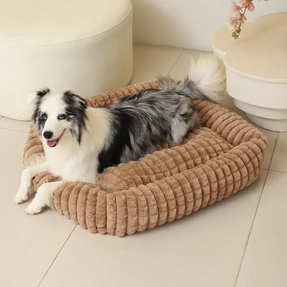 Square Striped Short Plush Fluffy Dog Bed for Small to Large Dogs’ Deep Rest