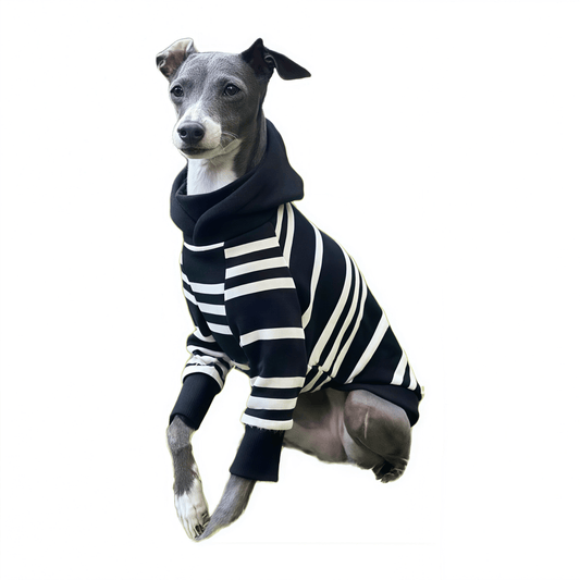 Black-White Striped Hooded Shirt