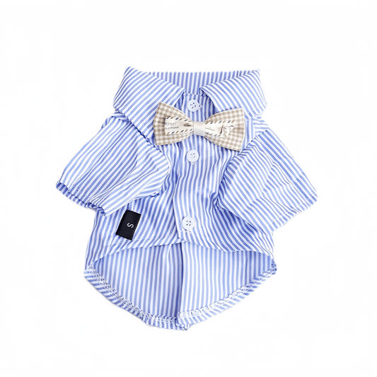 Blue Striped Bowknot Dog Shirt