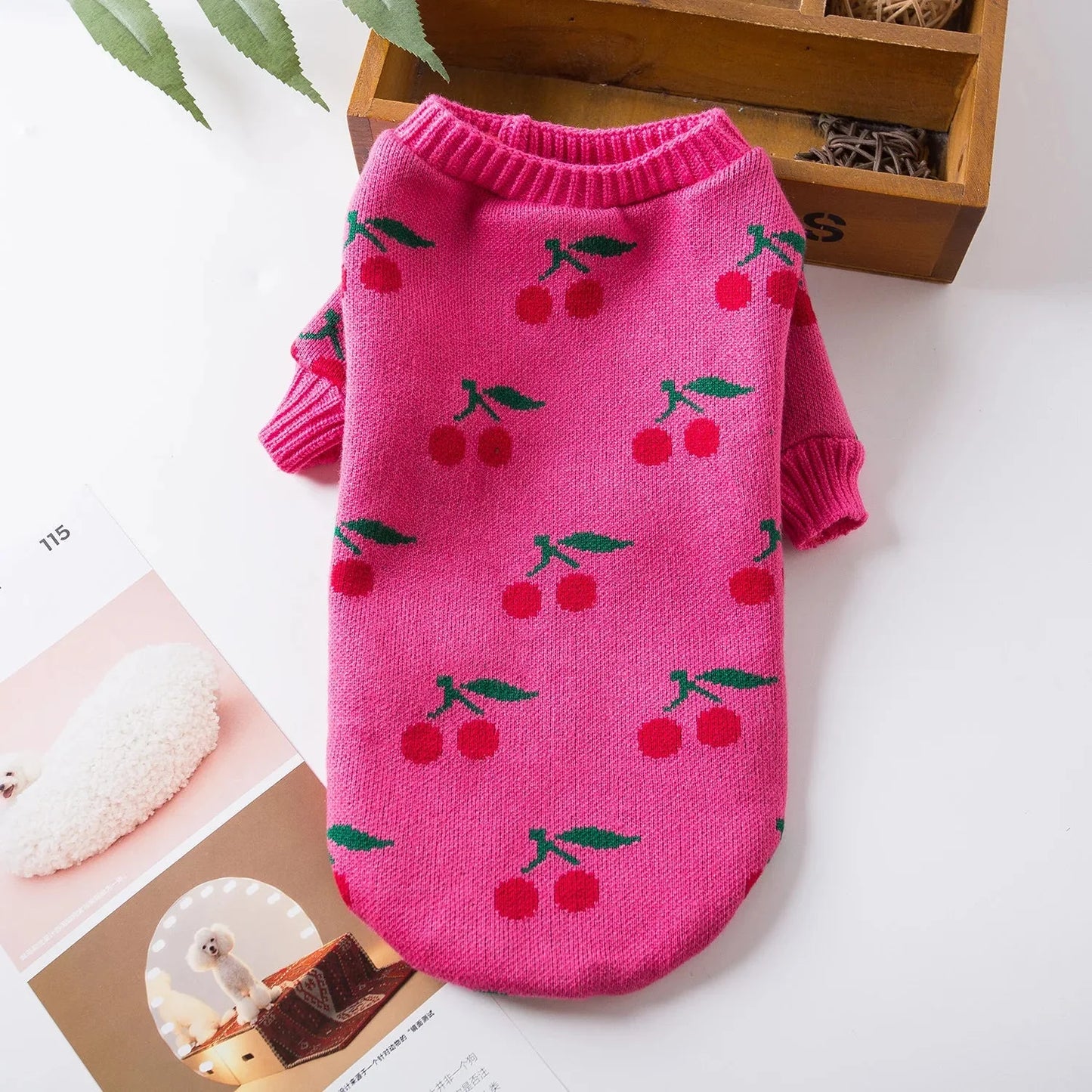Cherry High Collar Dog Sweater