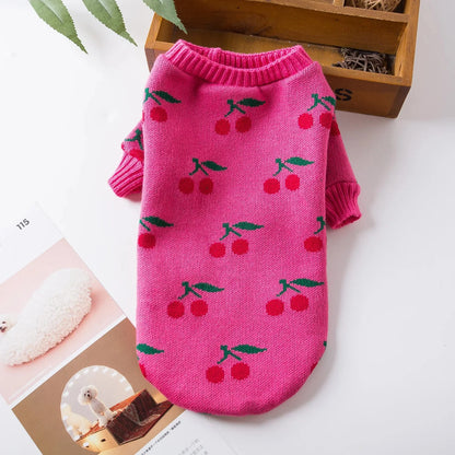 Cherry High Collar Dog Sweater