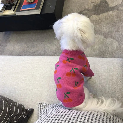 Cherry High Collar Dog Sweater