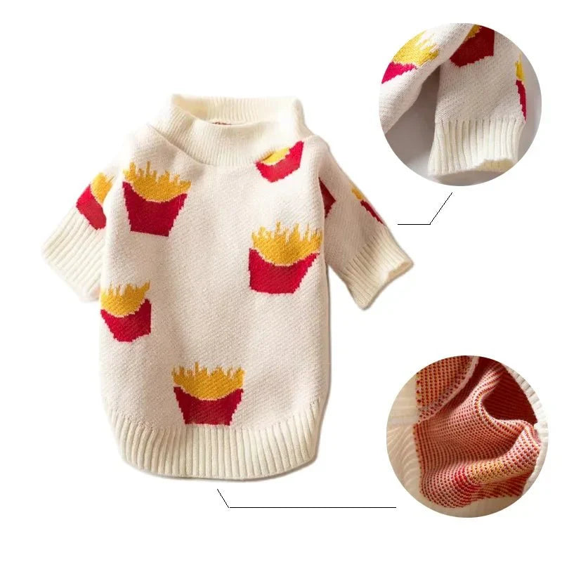 French Fries Printed Soft Cotton Dog Sweater