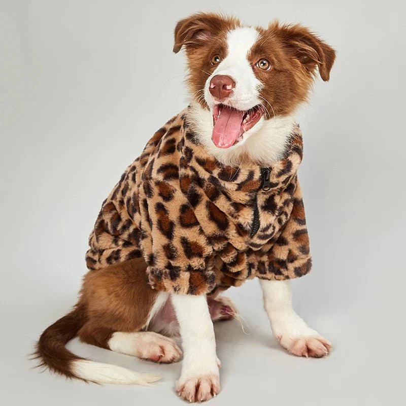 Pet Plush Leopard Dog Jacket Coat