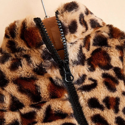 Pet Plush Leopard Dog Jacket Coat