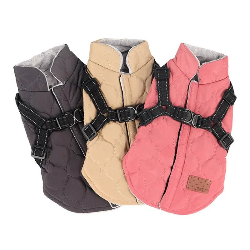 Warm Padded Dog Jacket with Harness